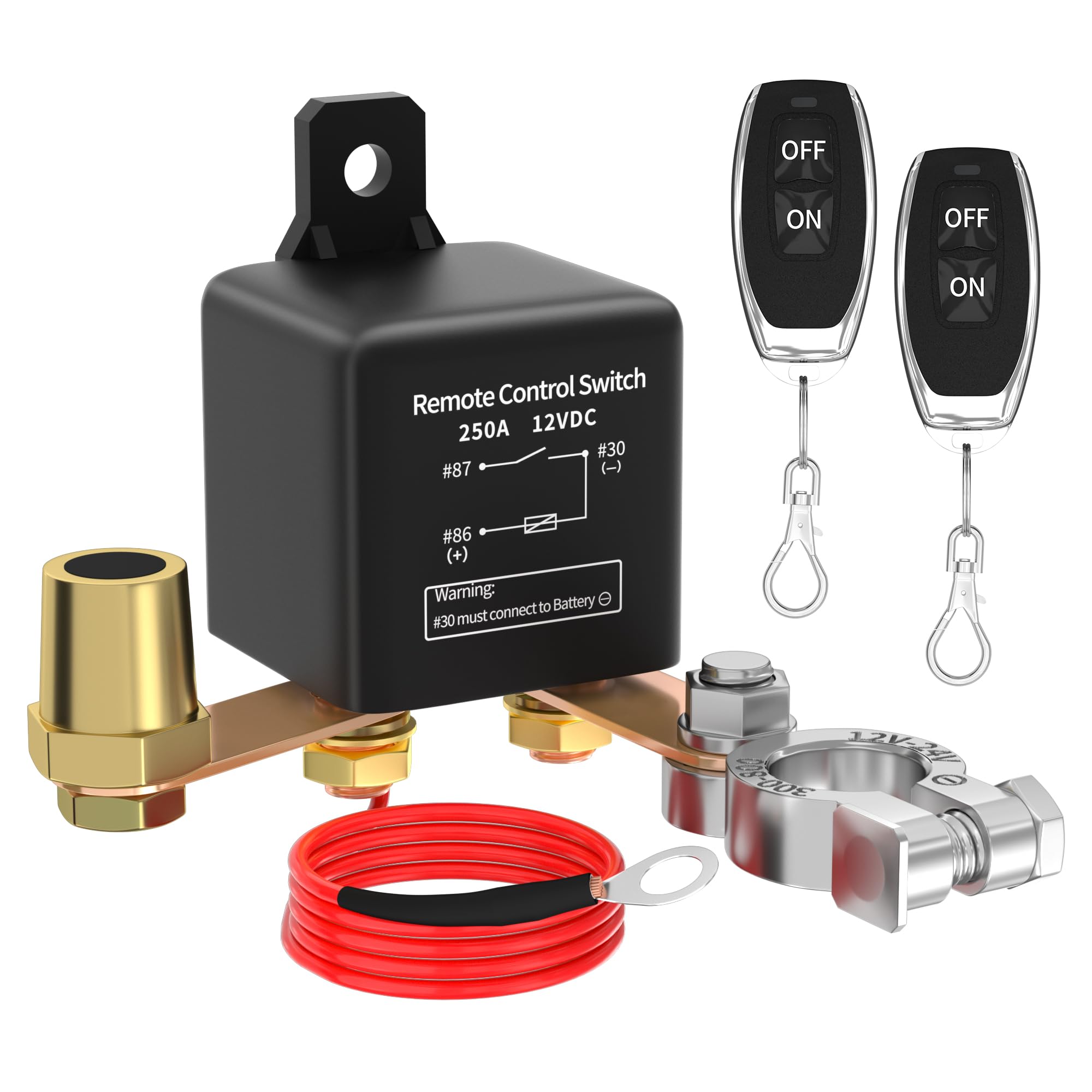 Photo 1 of Joinfworld Remote Battery Disconnect Switch 12V 250A Kill Switch for Car Anti-Theft 12 Volt Remote Control Switch with Wireless Remote Control Relay Fobs for Auto Truck Boat