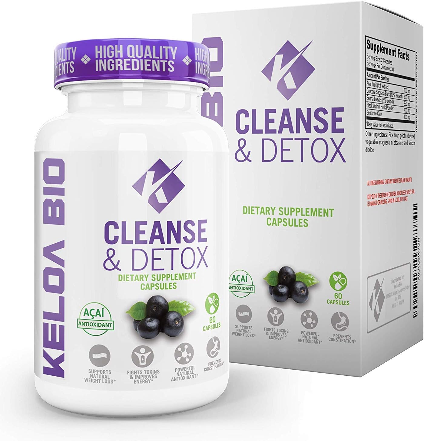 Premium Gentle Body Cleanse & Detox Dietary Supplement by Keloa Bio Natural Antioxidant Combination Formula for Men & Women Improve Digestion Colon Cleanse and Metabolism Boost