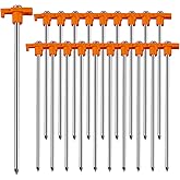 Neehows 20 Pcs Tent Pegs Metal Tent Stakes Camping Ground Stake, 10 Inch Galvanized Non-Rust Tent Spikes Yard Stakes High Win