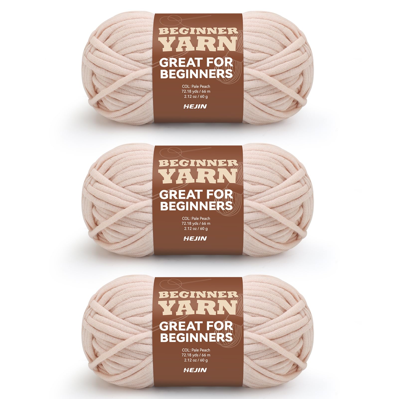 Photo 1 of 3x60g Pale Peach Yarn for Crocheting and Knitting;3x66m (72yds) Cotton Yarn for Beginners with Easy-to-See Stitches;Worsted-Weight Medium #4;Cotton-Nylon Blend Yarn for Beginners Crochet Kit Making