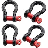 Qjaiune 4 Pack 1/2 Inch D Ring Shackles, 12 Ton (26455 lbs) Maximum Break Strength, Heavy Duty Anchor Shackle with Screw Pin for Tow Strap Winch Off-Road Vehicle Recovery (Red & Black)