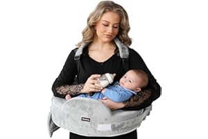 MOMFREE Nursing Pillow for Standing/Sitting Use- Springy Memory Foam for Support & Comfort, Large Breastfeeding Pillow - Safety Fence, Adjustable Waist Belt and Support Backrest, Removable Cover with Pocket