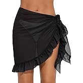 Lecieldusoir Women's Sarong Short Beach Skirt Sheer Swimsuit Wrap Skrits Ruffle Hem Bathing Suit Coverups for Swimwear