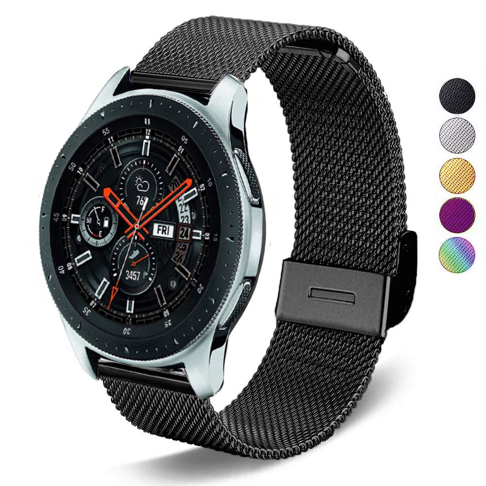 SPINYE Bands Compatible with Galaxy Watch 46mm / Galaxy Watch 3 45mm, 22mm Stainless Steel Metal Mesh Replacement Strap for Samsung Gear S3 Frontier/Classic Women Men (Black)