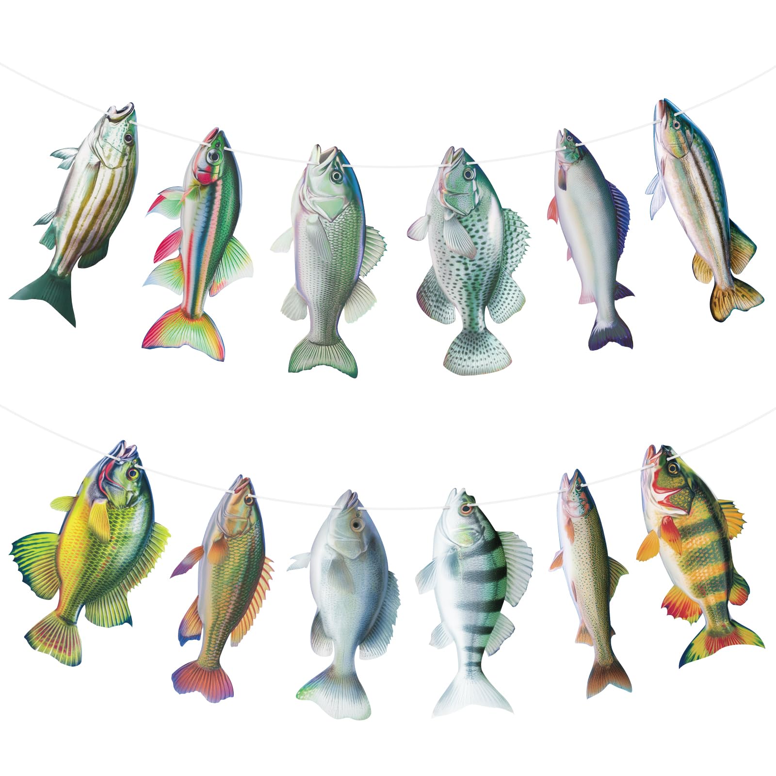 Photo 1 of Adecortalk Fish Birthday Decorations Gone Fishing Party Decorations Fresswater Sunfish Bass Trout Carp Fishing Banner Garland Decor for Kids Adult Teen Fishing Party Supplies