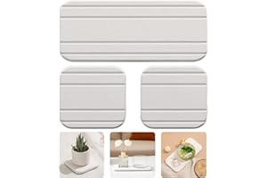 WALL QMER 3PCS Water Absorbing Diatomaceous Earth Tray for Sink, Fast Drying Soap & Toothbrush Holders for Bathroom Counter, 1 Stone Tray, 2 Stone Coasters