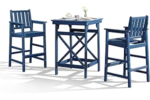 SEEHILL 3-Piece Adirondack Chairs and Table Set, HDPE Outdoor Bar Sets, All Weather Outdoor Bar Stools Set, HDPE Adirondack Bar Height Chairs and Bar Table for Balcony, Bistro, Poolside, Navy