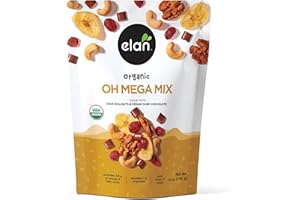 Elan Organic Oh Mega Mix, 4.8 oz, Vegan Dark Chocolate, Dried Fruits (Cranberries & Banana Chips), Nuts (Chia Walnuts & Roasted Cashews), Non-GMO, Gluten-Free, Vegan, Guilt-Free Snacks