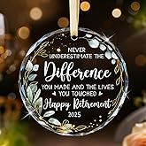 Emibele Retirement Gifts for Women Men, Crystal Glass Happy Retirement Decorations, Retired Gift for Coworker, Boss, Employee, Teacher, Nurse, Never Underestimate The Difference You Made Ornament