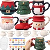 Zubebe 6 Sets Christmas Paint Your Own Mugs Painting Kit, Holiday Cheer | Christmas Ceramic to Pain with Painting Set, Santa Snowman Penguin Elf Santa's Boot Tree DIY Mugs for Xmas Family Craft Gift