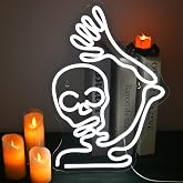 FAXFSIGN Skeleton Skull Neon Sign White Halloween Waving Ghost Neon Sign | Halloween Neon Sign,Skeleton Neon Sign,Fun Horror Decor for Movie Nights,Waving Ghost Theme Decor for Horror Fans，Party Hosts