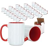 IGIRI Set of 36 Sublimation Ceramic Blank Mugs, 15 oz Sublimation Coffee Mugs Bulk, Coffee Cups with Colored Handle and Inside Ceramic Mug - 36 Pack (Red)