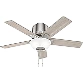 Hunter Fan 44 Inch Low Profile Brushed Nickel Finish Indoor Ceiling Fan With LED Light Kit and Pull Chain (Renewed)