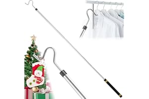 Frebuta Clothes Hanger Reaching Hook,33 to 51Inch Clothing Hook Pole Long Light Hanging Extension Adjustable Clothes Rod Assist Tool Sponge Handle Shutters Pole Ceiling Home Reacher Poles