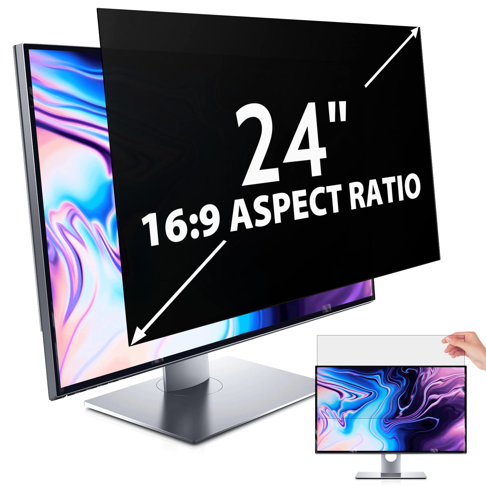 IPROKKO 24 Inch Computer Privacy Screen Filter for 16:9 Aspect Ratio, Anti Blue Light Glare Removable Screen Protective Film