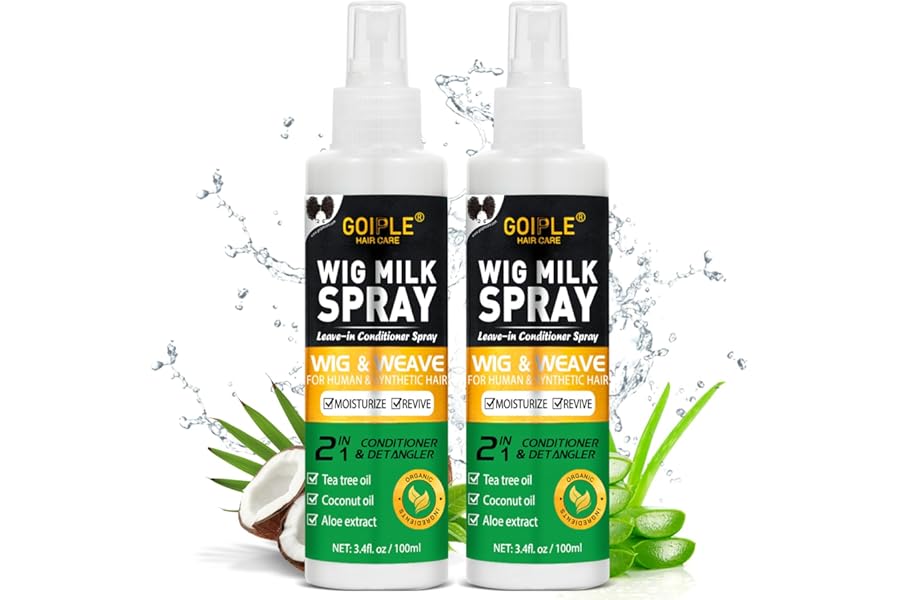 Goiple Wig Milk Spray Wig Spray for Synthetic Hair, Leave-In Conditioner for Hair Wigs, Conditioner ＆ Detangler 2 in 1 Moisturizer, Hydrates & Replenishes Synthetic Wigs Easy Combing (3.4 fl oz)