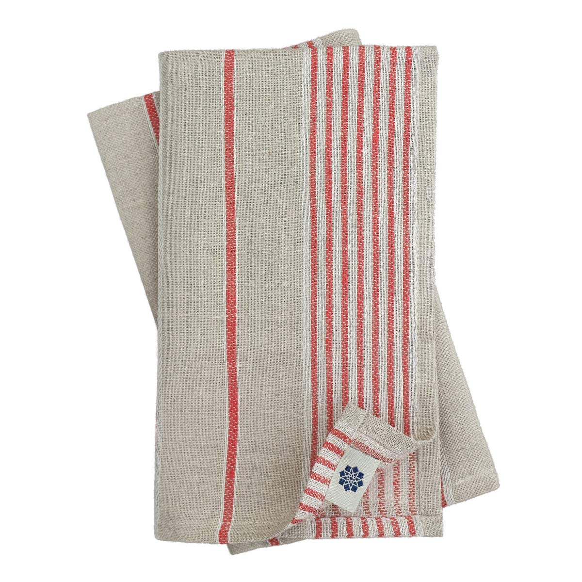 Set of 4 Linen & Cotton Napkins ULLA, 100% Linen - 43cm x 43cm (17.2'' x 17.2''), Red Stripes