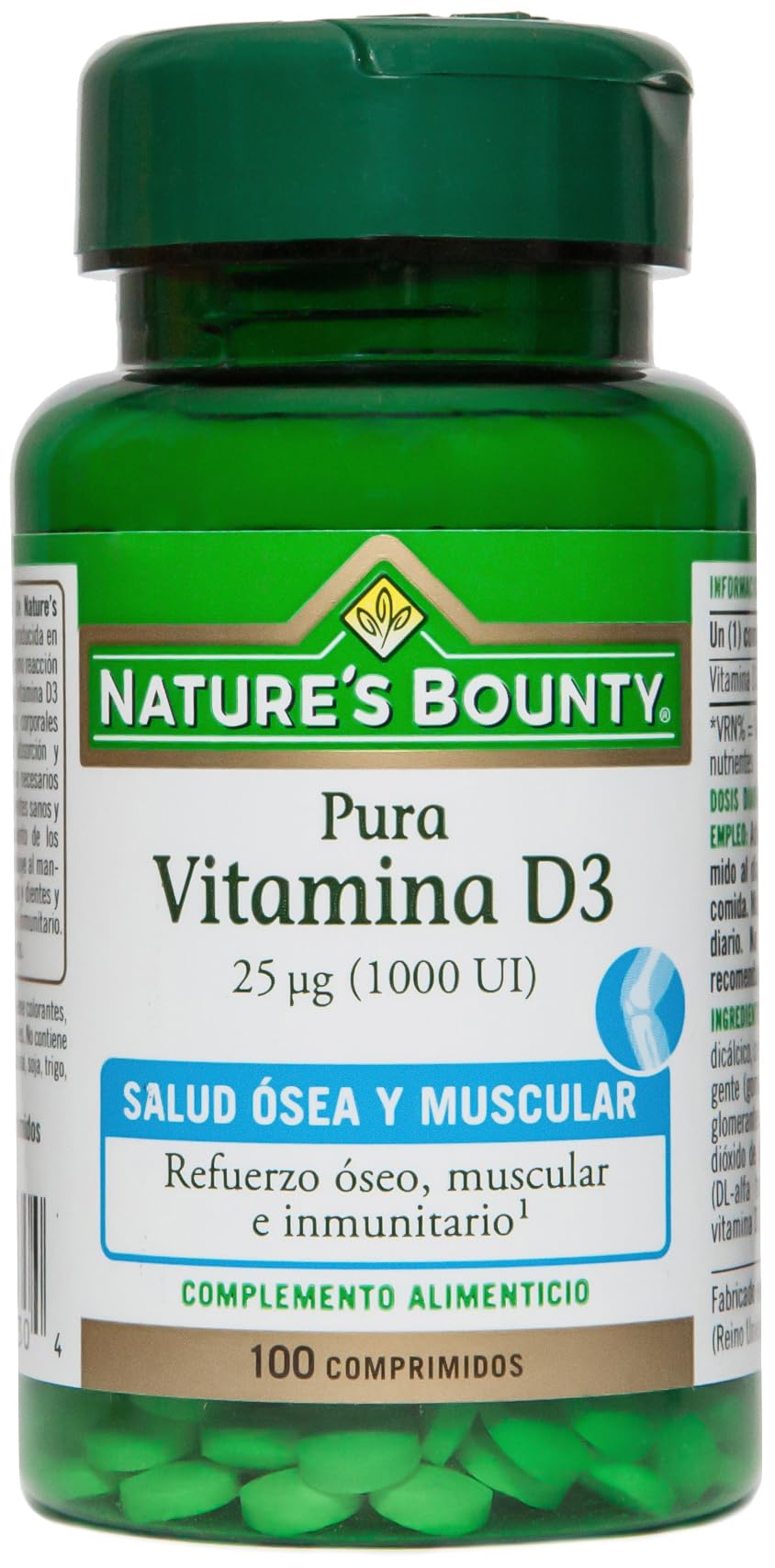 Nature's Bounty Vitamin D3 25 µg (1000 IU) Tablets - Pack of 100 Tablets, One-a-Day - High Strength Vitamin D - Bone, Muscle and Immunity Support - Suitable for Vegetarians
