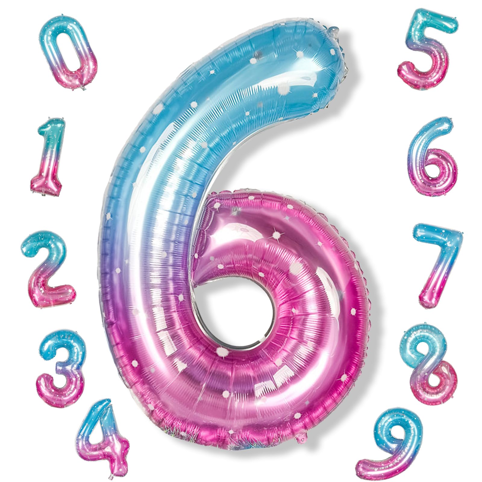 Photo 1 of 40 Inch Balloon Number 6 Blue Pink, Large Foil Mermaid 6 Balloons Number for Women, Starry Rainbow Globos de Numero 6 Helium Balloons for Girls 6th Birthday Anniversary Graduation Party Decorations