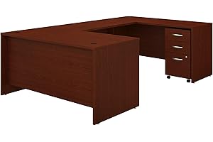 Bush Business Furniture Series C U Shaped Desk with 3 Drawer Mobile File Cabinet, 60W, Mahogany