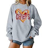 LOTUCY Football Sweatshirt Women Game Day Sweatshirts Football Team Fans Pullover Shirt Heart Graphic Long Sleeve Tops