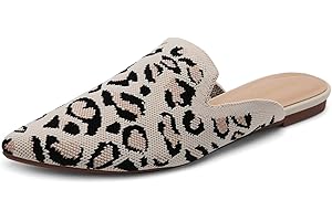 Charmivy Mules for Women Comfortable Slip-on Flats-Backless-Pointed Toe Slides Breathable Mesh Knit Loafers