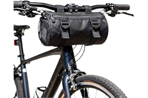 SEAFEW Small Black Bike Handlebar Bag, Bicycle Handlebar Roll Bag with Waterproof Zipper, Handlebar Storage Pouch Pack with Shoulder Strap Little Mountain Road Bike Barrel Bag, Front Bike Pouch for Bicycle