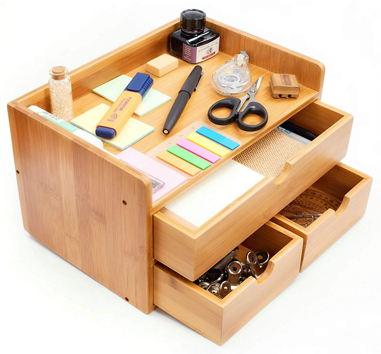 100 Natural Bamboo Wood Shelf Organizer For Desk With Drawers A