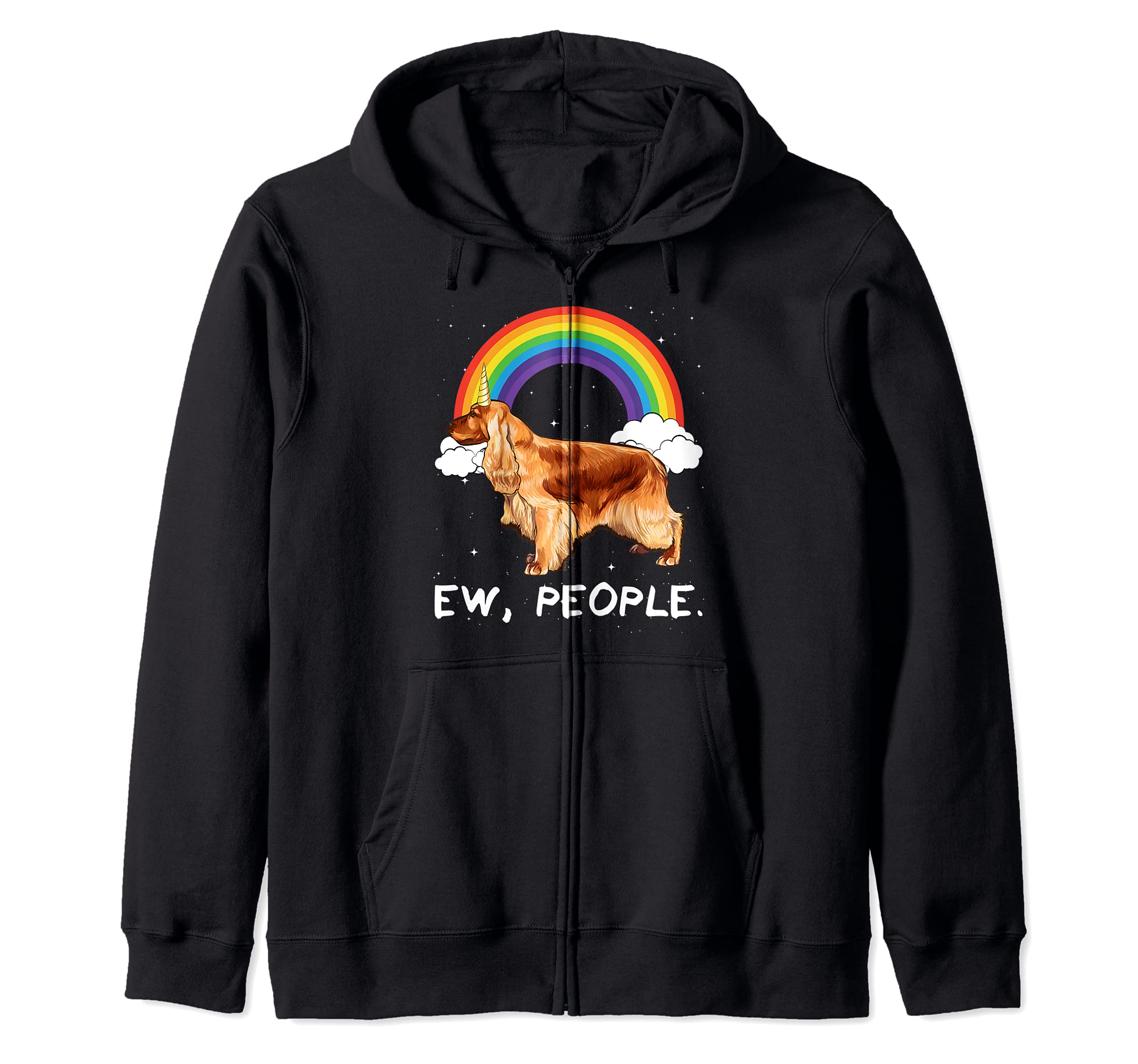 Rainbow English Cocker Spaniel Ew People Unicorn Dog Zip Hoodie