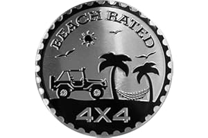 GOWXS Beach Badge Rated Car Emblem, 4 x 4 Metal Automotive Badge 3D Metal Car Badges Emblems Round Emblem Decals Car Badge Decals Stickers Compatible with Jeep Wrangler Vehicles Trucks SUV