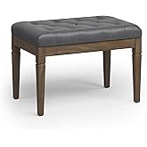 SIMPLIHOME Waverly 28 inch Wide Traditional Rectangle Small Tufted Ottoman Bench in Stone Grey Vegan Faux Leather, Assembled,