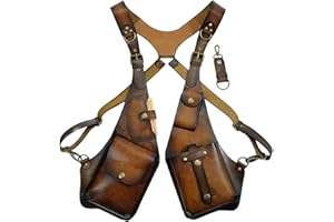 Double Shoulder Armpit Bag Leather Shoulder Bag for Men, PU Anti Theft Underarm with Multi-Pocket Adjustable Vintage Wear for