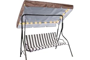 GliCraft LED Lighted Porch Swing Canopy Replacement Waterproof LED Swing Canopy Top Cover 2-3 Seat Shade Awning Cover for Garden Outdoor Patio(76.8 x 48.4 Inch,Brown)