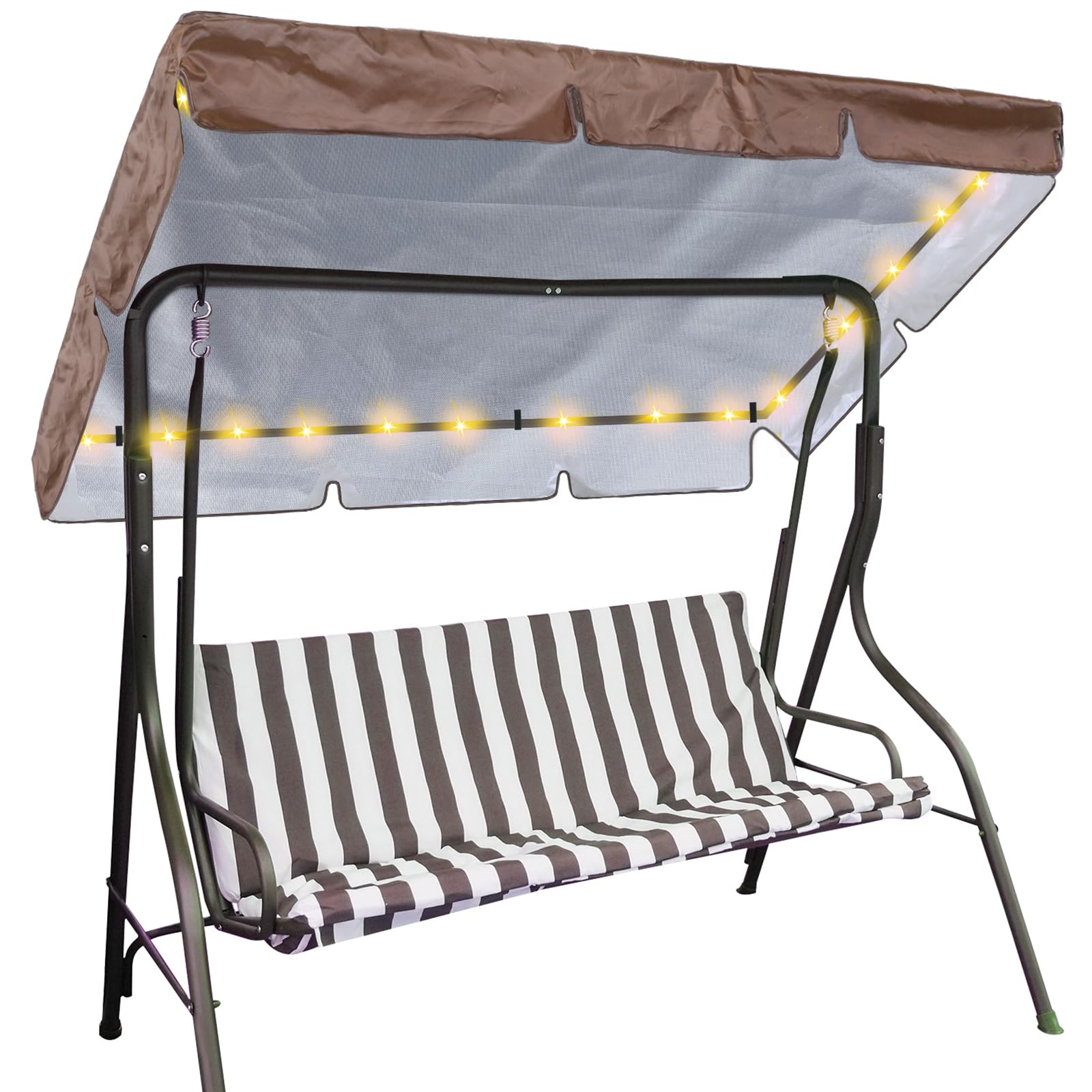 Photo 1 of **COVER ONLYGliCraft LED Lighted Porch Swing Canopy Replacement Waterproof LED Swing Canopy Top Cover 2-3 Seat Shade Awning Cover for Garden Outdoor Patio(76.8 x 48.4 Inch,Brown)