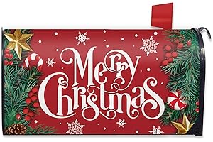 FBCOO Merry Christmas Mailbox Cover Magnetic Standard Size 20.5" x 18", Xmas Pine Needle Red Berries Candy Decorative Post Letter Box Wrap Decor, Winter Holiday Garden Yard Outdoor Decoration