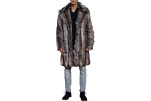 UMREN Men's Luxury Faux Fur Coat Jacket Winter Warm Long Coats Overwear Outwear
