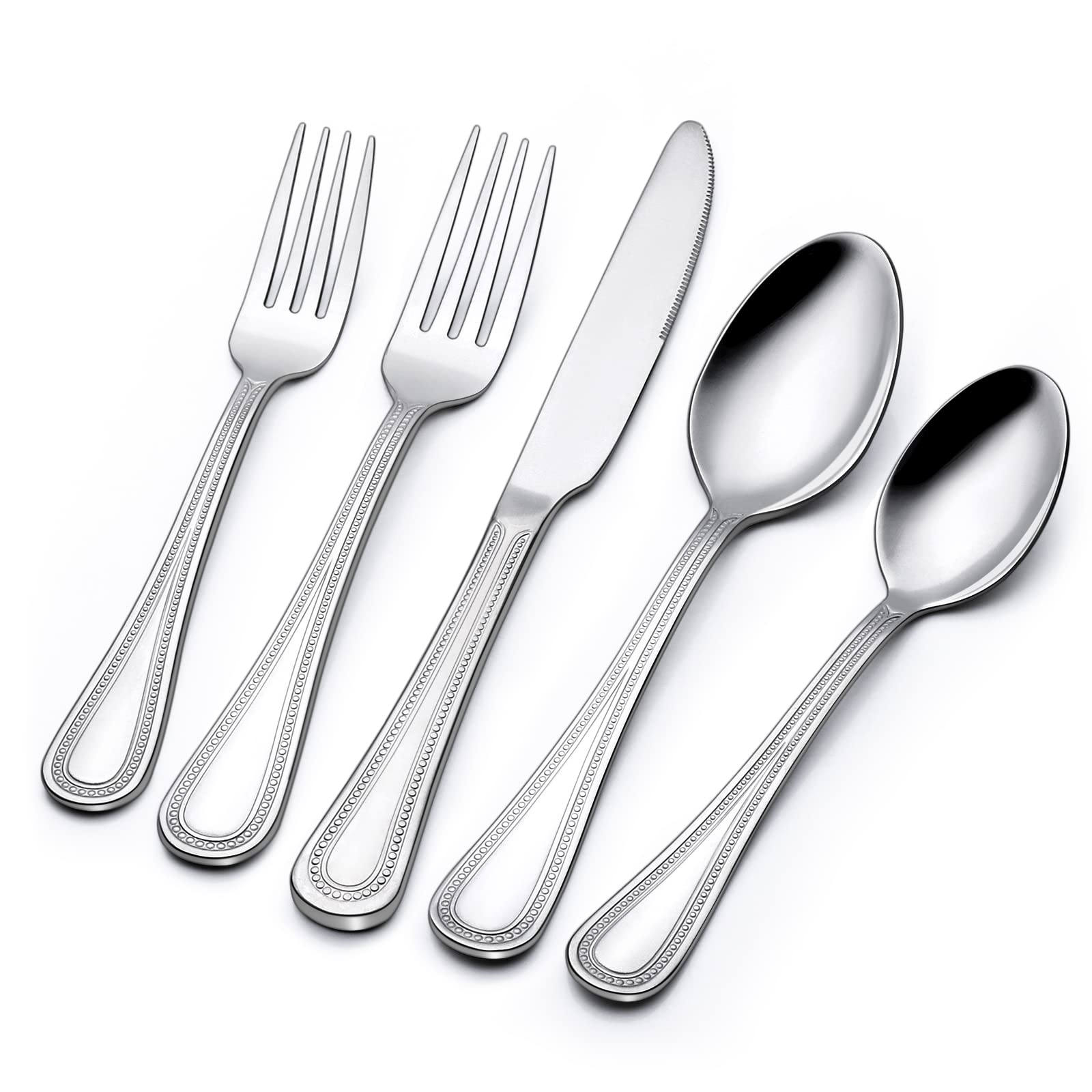 Photo 1 of *MISSING PARTS UNKNOWN*
40 Piece Silverware Set for 8, Terlulu Stainless Steel Flatware Set, Mirror Polished Cutlery Set Utensil Set, Tableware Include Forks Spoons Knives for Home Restaurant, Beaded Handle, Dishwasher Safe