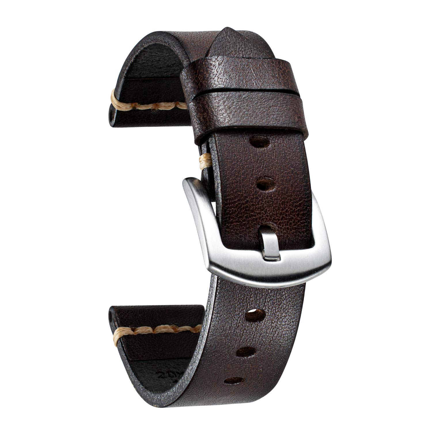 BINLUN Leather Watch Strap for Men Women, Handmade Vintage Leather Watch Band 18mm 20mm 22mm 24mm 26mm Replacement Retro Straps, Dark Brown Watch Strap 18mm with Silver Stainless Steel Buckle