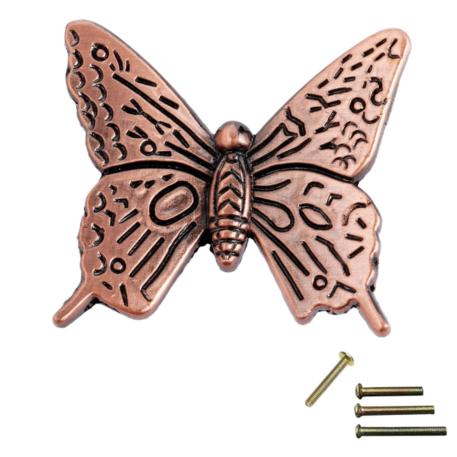 Mgoodoo Pull Handles Knobs Cupboard Door Knobs Cabinet Handles Furniture Chest Drawer Farmhouse Style Vintage Butterflyl (2pcs, 43mm Red Bronze)