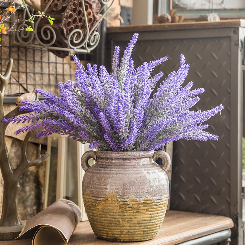 Artificial Lavender Flowers Bouquet 5 Pcs Fake Flocked Plant Purple Fake Flower Decor Brighten Home Party Wedding Centerpieces Arrangements- by Yblntek