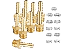 NICOLEKAY 10 Pcs Brass Hose Barb Fittings, 1/8 NPT to 5/16 Barb