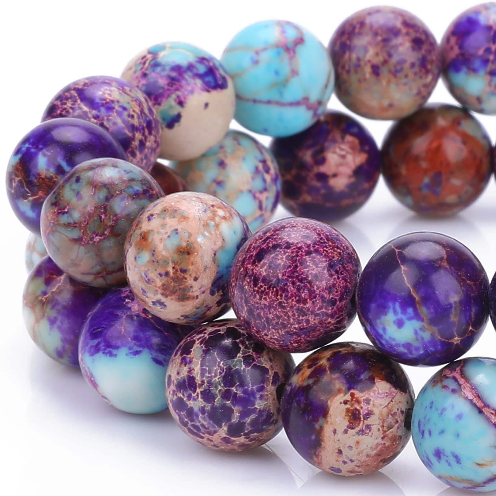 Yolev 47Pcs Purple-Blue Jasper Gemstone Beads - 8MM Round Stone Beads for Jewelry Making