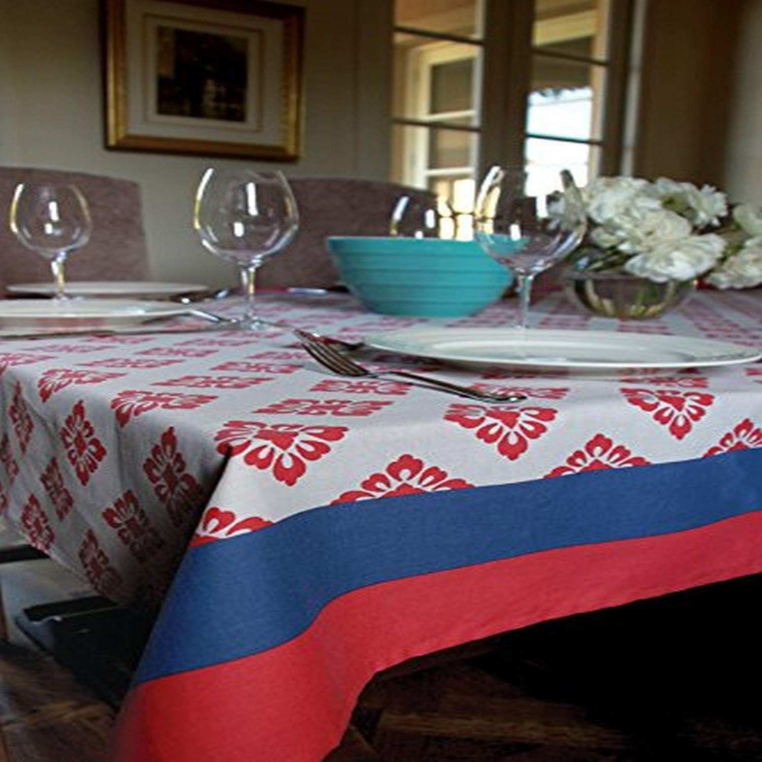 Ladelle Hazuki Tablecloth, 59 by 118-Inch, Blue