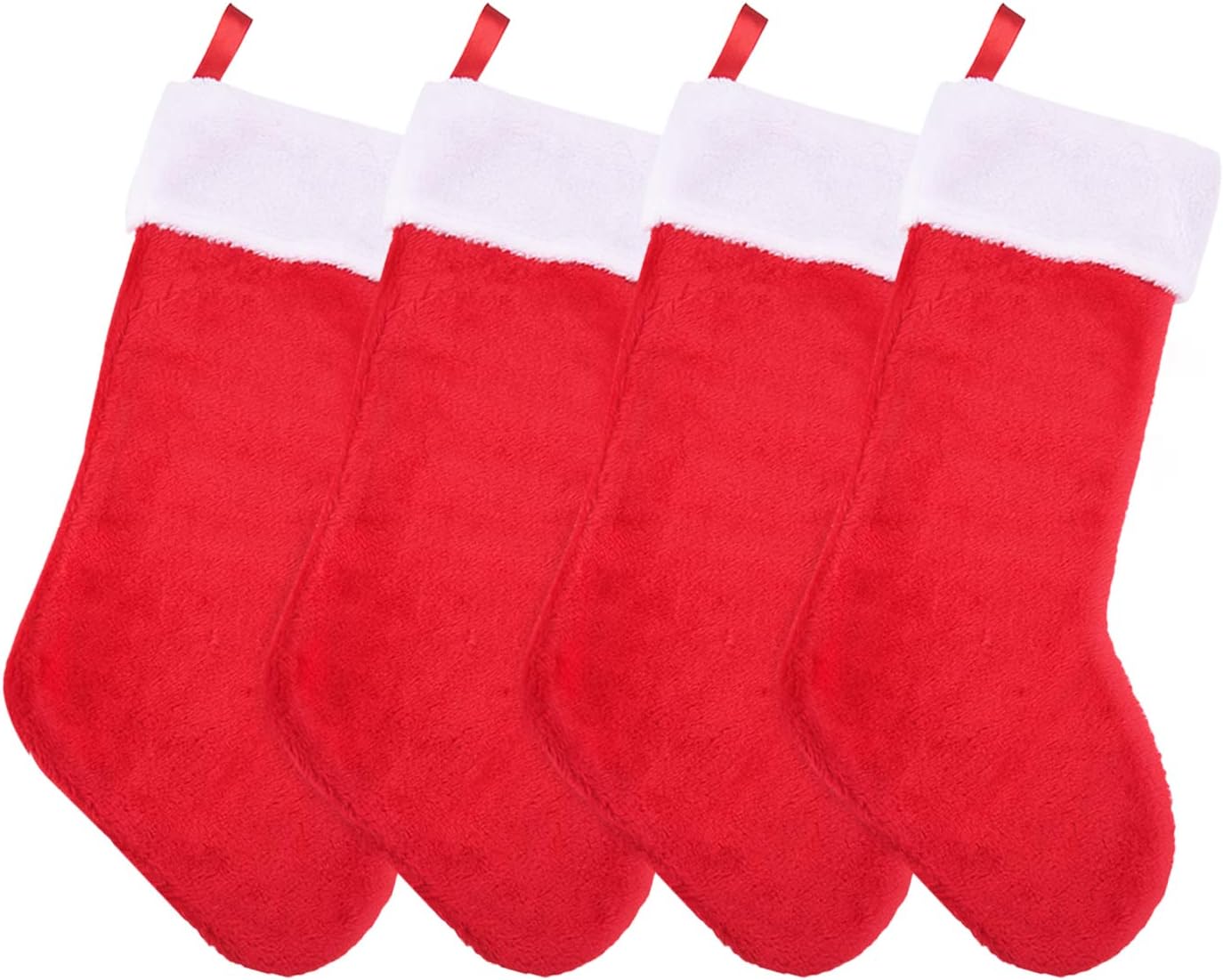 Stockings & Holders - Livder 4 Pack Christmas Stockings Red and White Plush Fireplace Hanging Velvet Stockings for Christmas Decoration Supplies, 20 Inch