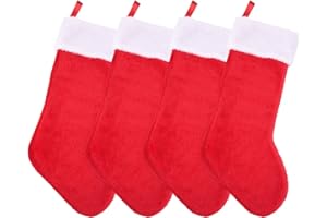 Livder 4 Pack Christmas Stockings Red and White Plush Fireplace Hanging Velvet Stockings for Christmas Decoration Supplies, 20 Inch
