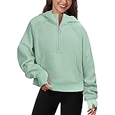 FKEEP Womens Half Zip Hoodies Quarter Zipper Up Cropped Sweatshirt Long Sleeve Athletic Pullover Tops with Thumb Hole