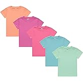 Cudlie Girls’ Short Sleeve T-Shirts, 5-Pack Solid Color Soft Cotton Tees for Infants, Toddlers and Little Girls