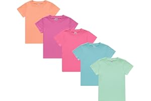 Cudlie Girls’ Short Sleeve T-Shirts, 5-Pack Solid Color Soft Cotton Tees for Infants, Toddlers and Little Girls