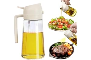 SWEEHO 2 in 1 Oil Dispenser and Oil Sprayer,470ml Oil Dispenser Bottle Spray and Pour,Glass Olive Oil Sprayer for Cooking, Food-Grade Oil Spray Bottle Mister Spritzer for BBQ,Air Fryer,Kitchen (Creamy White)