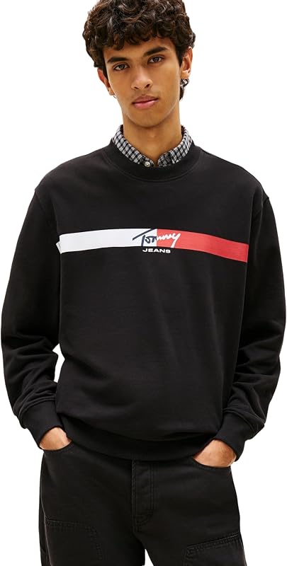 TJM Reg Sign Stripe Cnck Ext DM0DM23019 Pull Sweat-Shirt, Noir (Noir), M